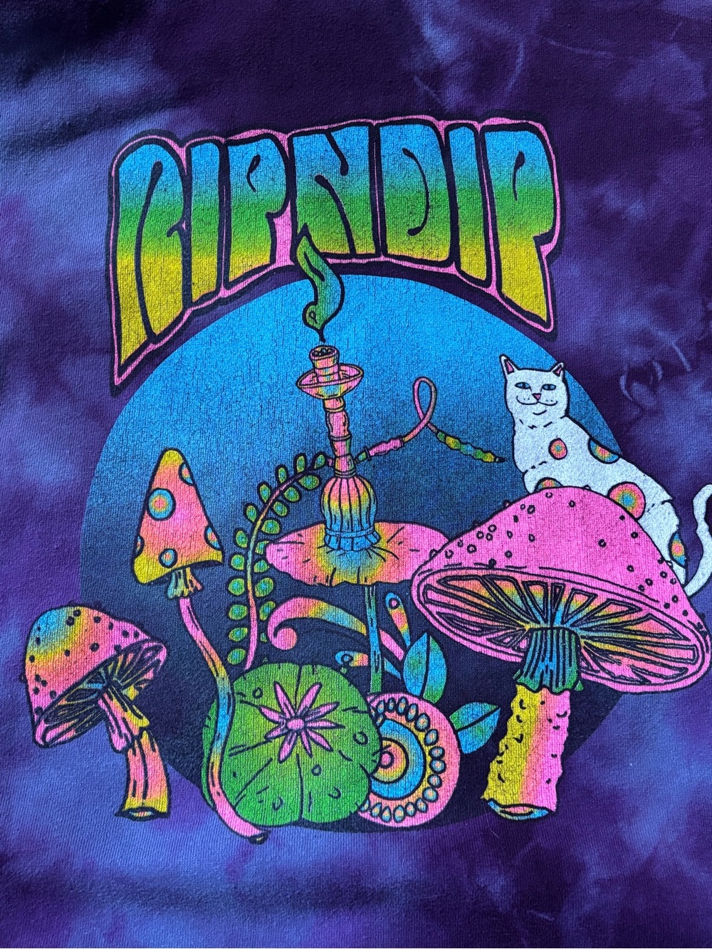 Ripndip Blue & Purple Tie-Dye Large Hoodie Sweatshirt with Mushroom & Cat